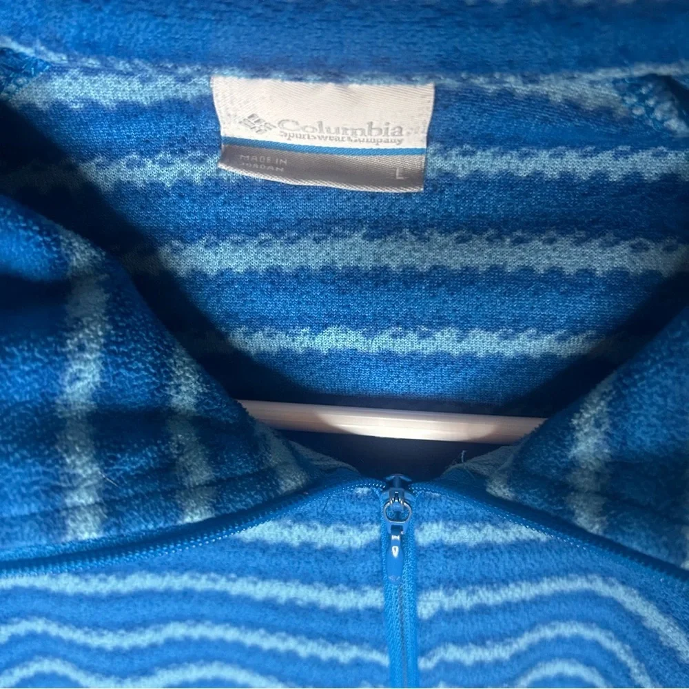 Columbia Blue Striped 1/4 Zip Pullover Lightweight Fleece Women L
